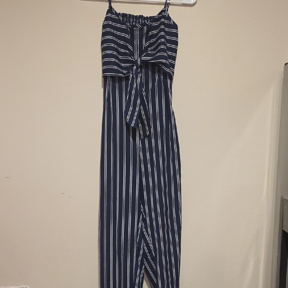 SHEIN Navy and White Striped Jumpsuit